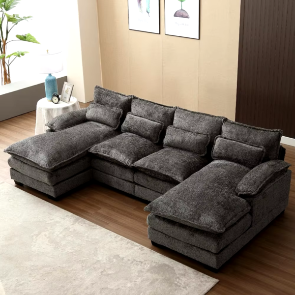 110" Sectional Sofa Couch for Living Room, Modern Chenille U Shaped Couch, Modular Sofa Sleeper with Double Chaise & Memory Foam - Image 12