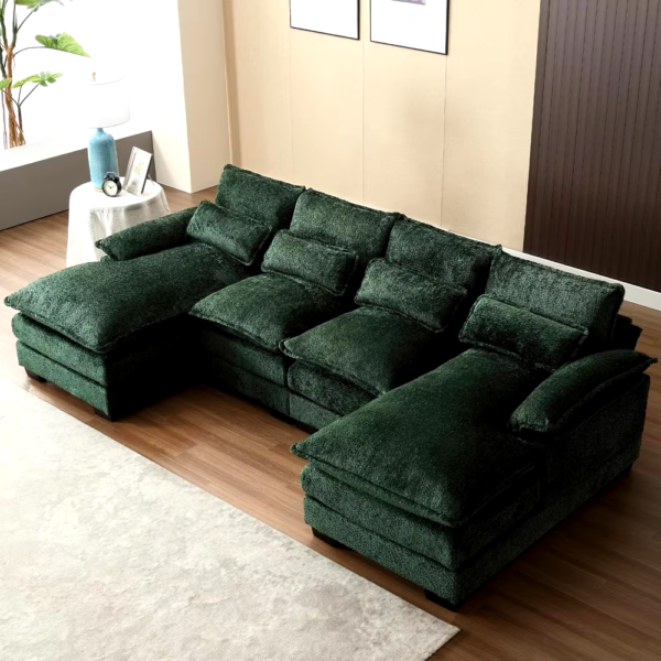 110" Sectional Sofa Couch for Living Room, Modern Chenille U Shaped Couch, Modular Sofa Sleeper with Double Chaise & Memory Foam - Image 13