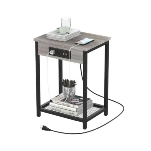 Modern Nightstand with Charging Station & USB Ports - 2-Tier Side Table