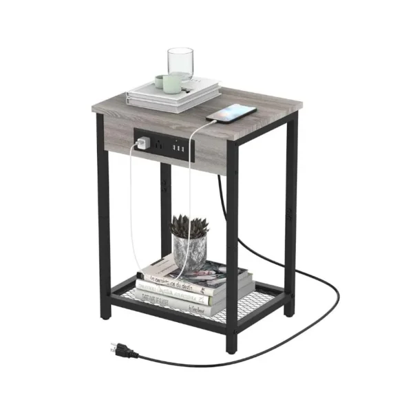 Modern Nightstand with Charging Station & USB Ports - 2-Tier Side Table