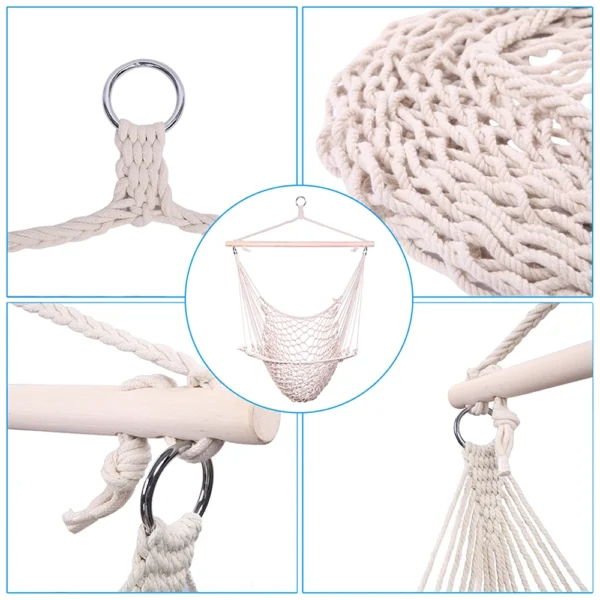 Elegant Beige Hanging Rope Chair Swing - Premium Camping Hammock - Image 4