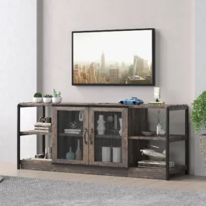Farmhouse TV Stand for 65 Inch TV - Gray Barn Doors & Shelves