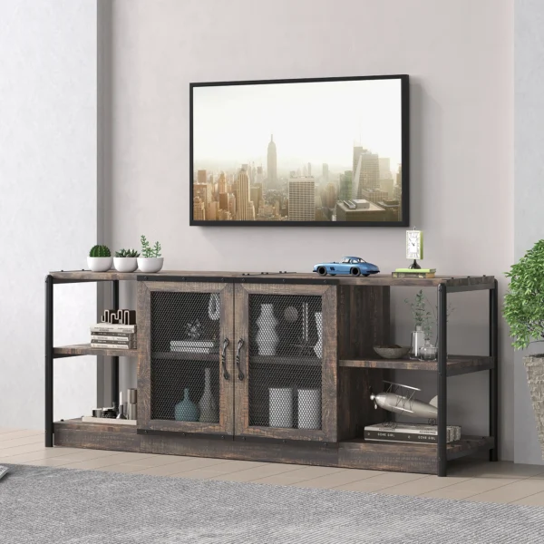 Farmhouse TV Stand for 65 Inch TV - Gray Barn Doors & Shelves