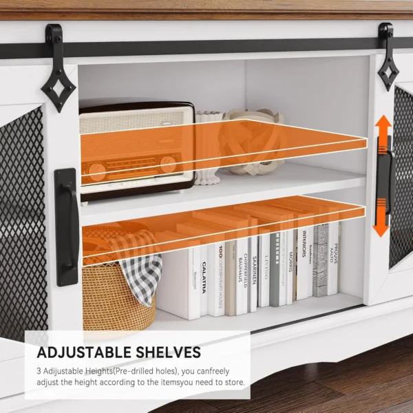 Farmhouse TV Stand for 65+ Inch TV with Barn Doors & Storage Shelves - Image 3