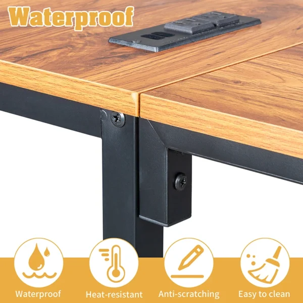 L-Shaped Computer Desk with Power Outlets & Shelf - Tiger Wood - Image 4