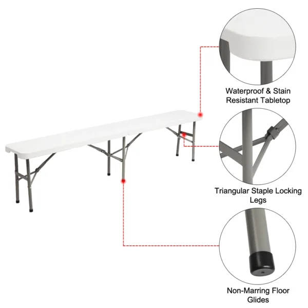 6FT Outdoor Courtyard Foldable Bench - Image 3
