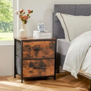 JHK Nightstand Table with 2 Fabric Drawers - Bedside Storage Furniture