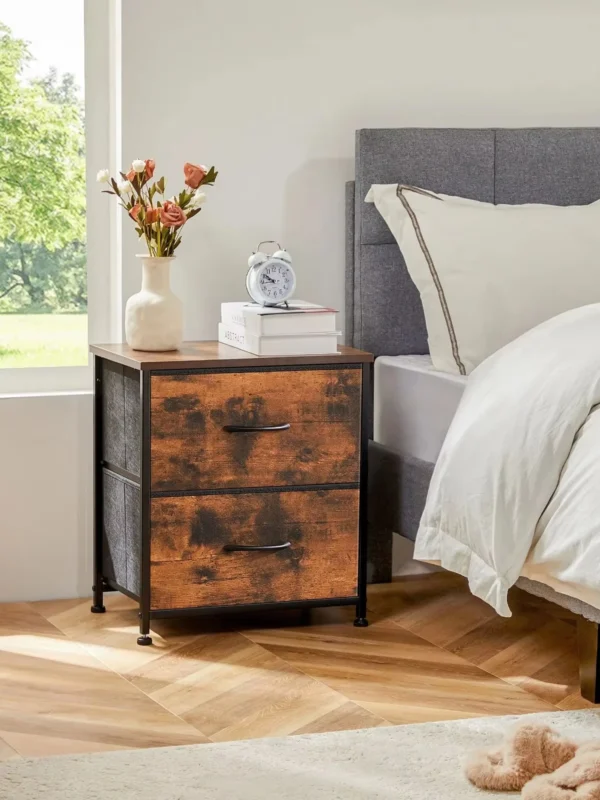JHK Nightstand Table with 2 Fabric Drawers - Bedside Storage Furniture