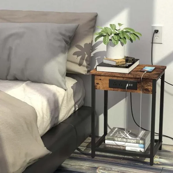 Modern Nightstand with Charging Station & USB Ports - 2-Tier Side Table - Image 2