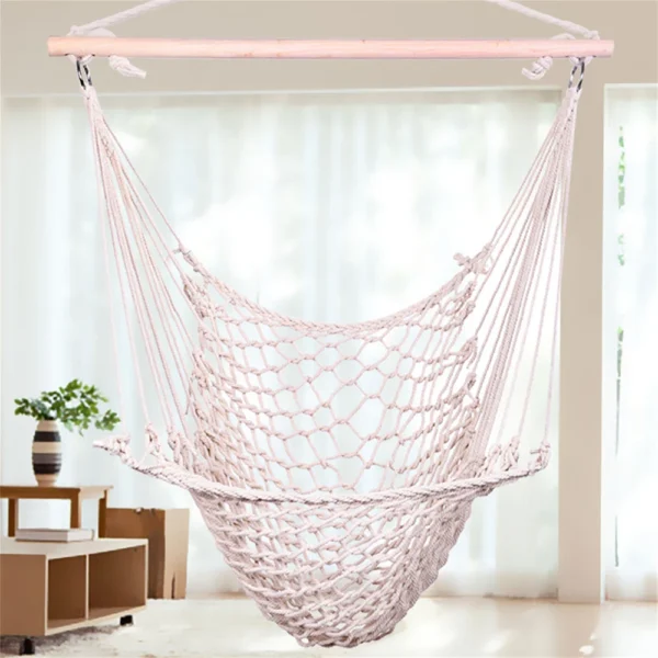 Elegant Beige Hanging Rope Chair Swing - Premium Camping Hammock - Image 3