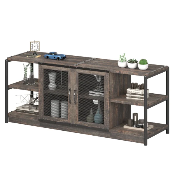 Farmhouse TV Stand for 65 Inch TV - Gray Barn Doors & Shelves - Image 2