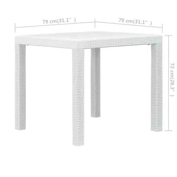 Outdoor White Patio Table 31.1'' - Rattan Style Plastic Furniture - Image 2