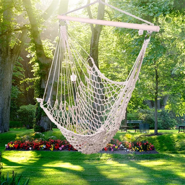Elegant Beige Hanging Rope Chair Swing - Premium Camping Hammock