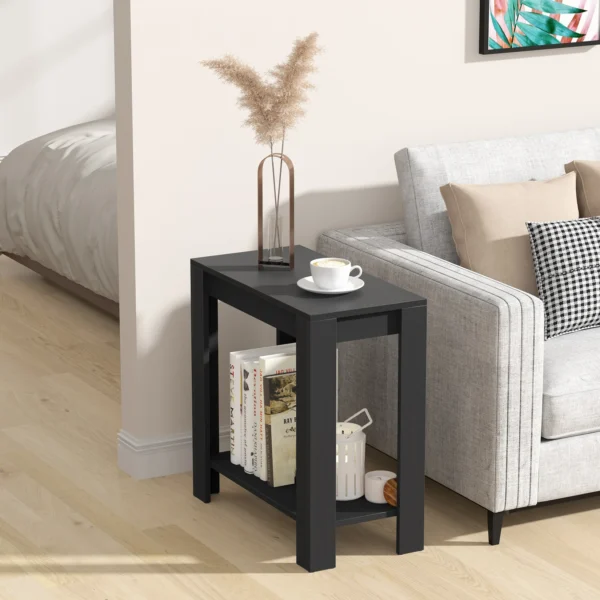 Narrow Sofa Side Table with 2-Tier Storage - Modern Living Room End Table - Image 2