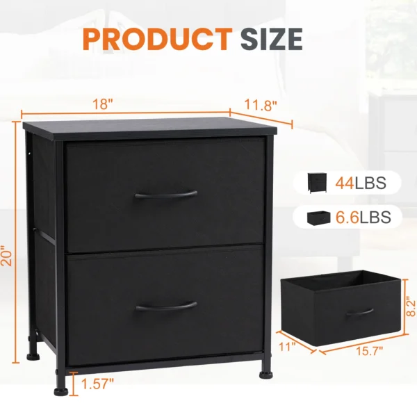JHK Nightstand Table with 2 Fabric Drawers - Bedside Storage Furniture - Image 3