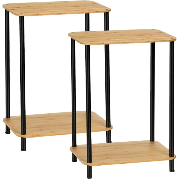 2-Piece Bedside Table Set with Storage Shelves - Industrial End Table - Image 4