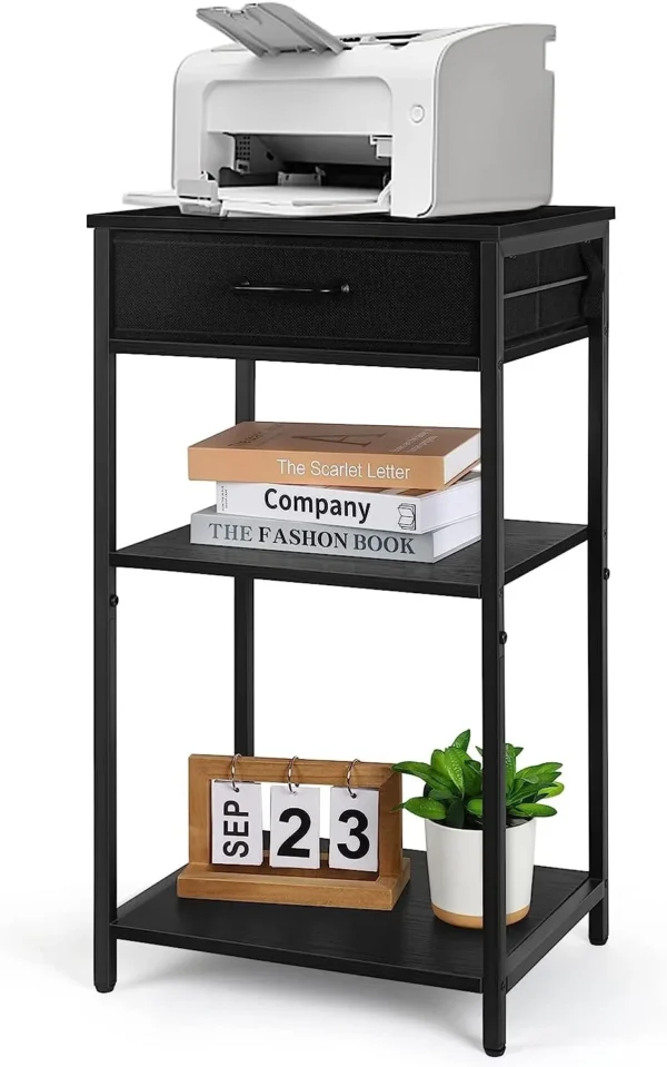White Printer Stand Rack - 3 Tier Organizer Table with Storage - Image 4