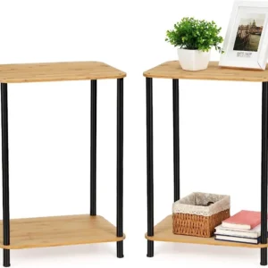 2-Piece Bedside Table Set with Storage Shelves - Industrial End Table