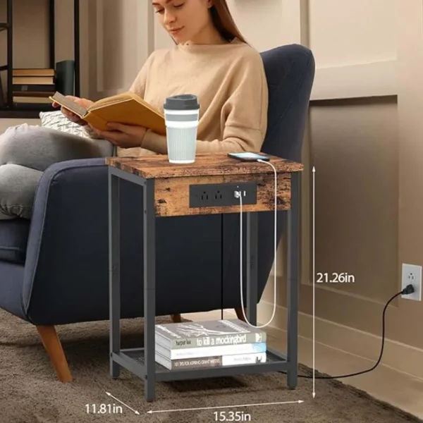 Modern Nightstand with Charging Station & USB Ports - 2-Tier Side Table - Image 4