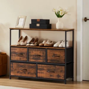 JHK Shoe Cabinet Dresser with 5 Fabric Drawers - Space Saving Organizer
